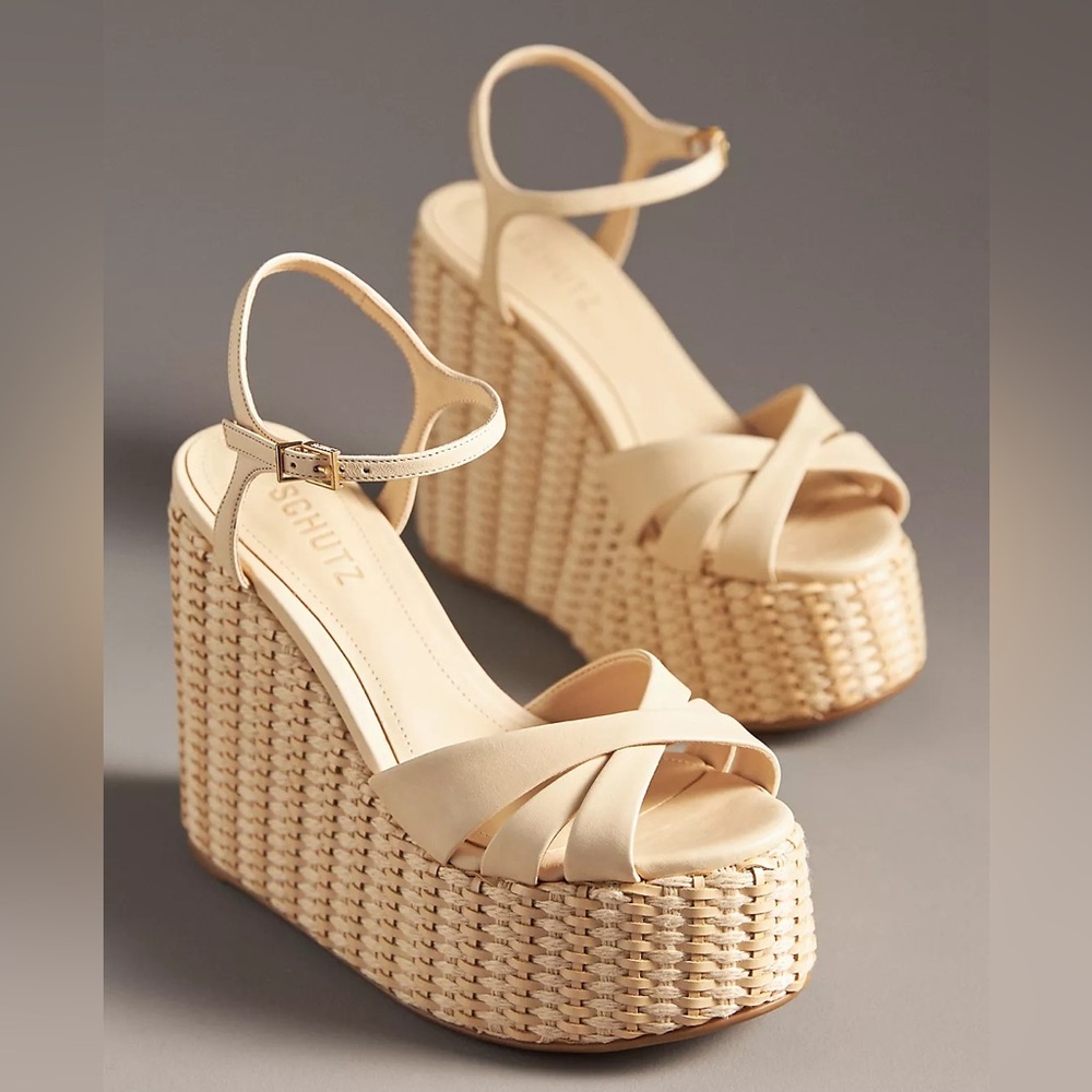New Anthropologie Schutz Platform Straw Keefa Woven Wedge Sandals